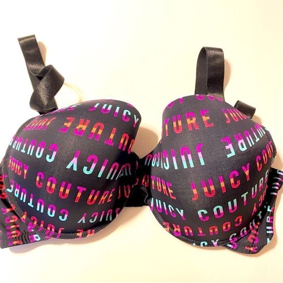Juicy Couture Sexy padded Push Up Rainbow black Logo Bra-42D - Picture 1 of 7